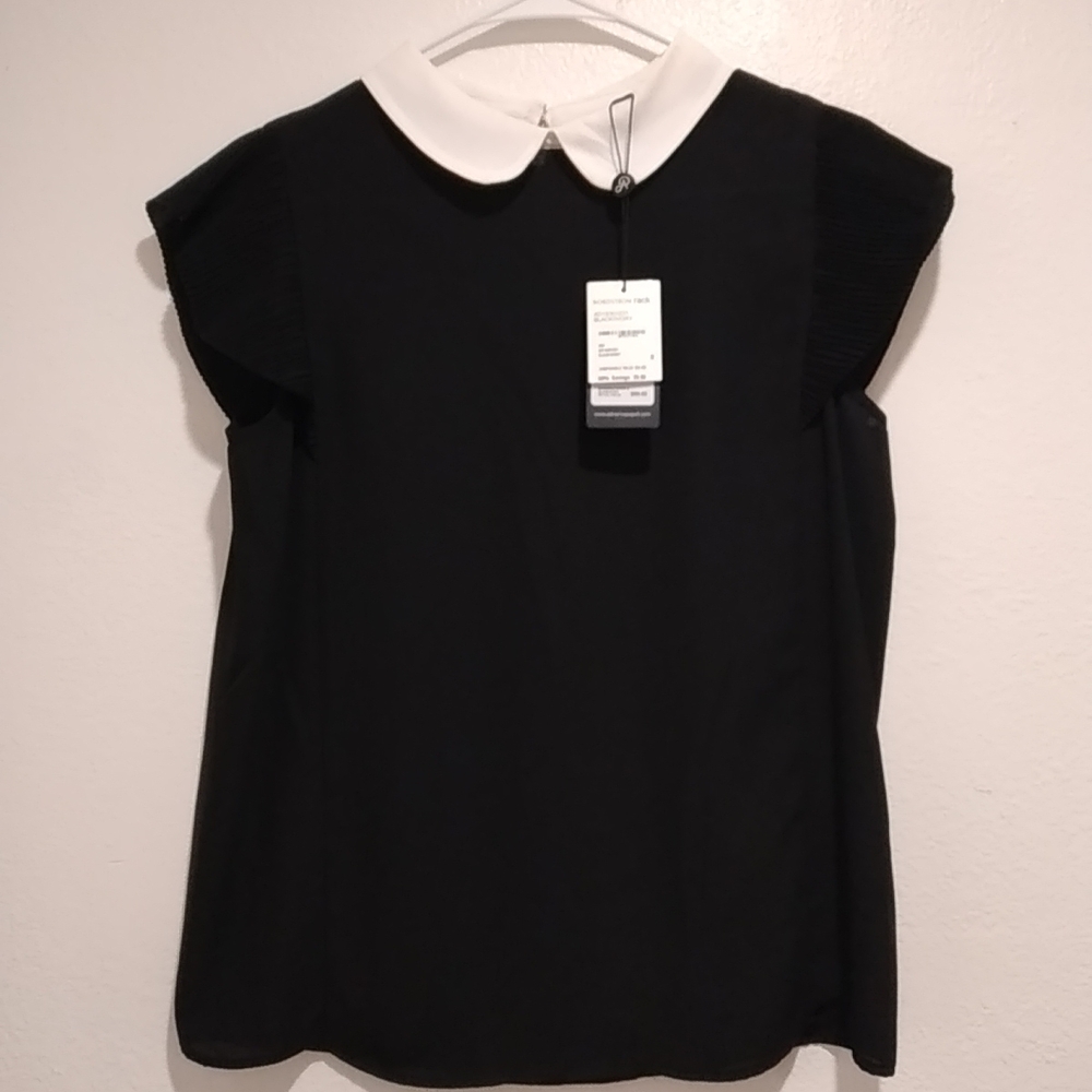 Elegant Black and White Women's Top Size S Classic Preppy Elegance